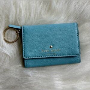 kate spade light Blue Key Card Holder bifold wallet coin polka dot interior